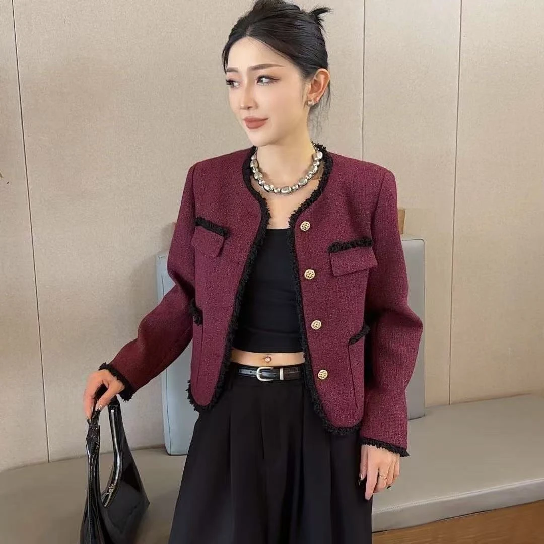 8866 小香风外套女秋季新款设计感酒撞色短上衣128