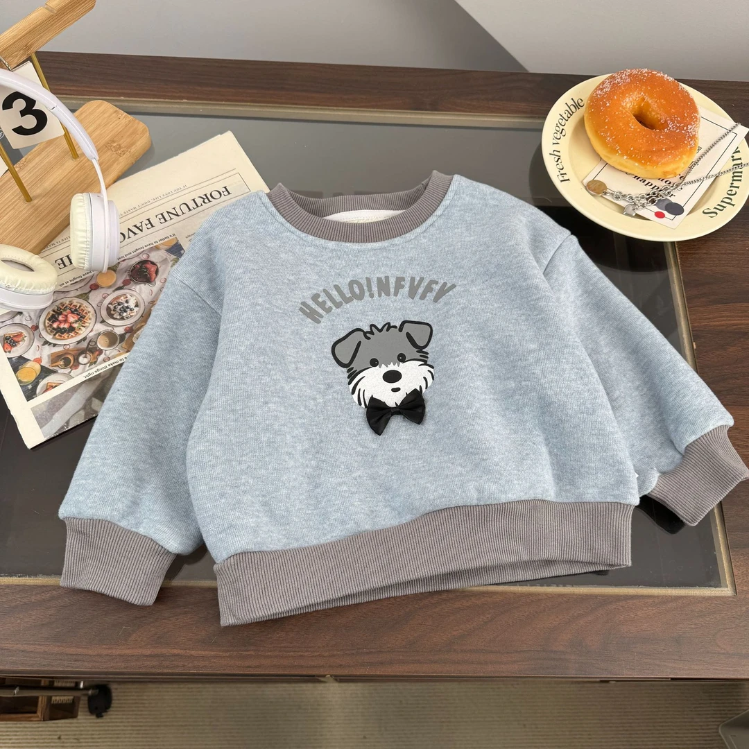 童装男童小狗印花加绒卫衣