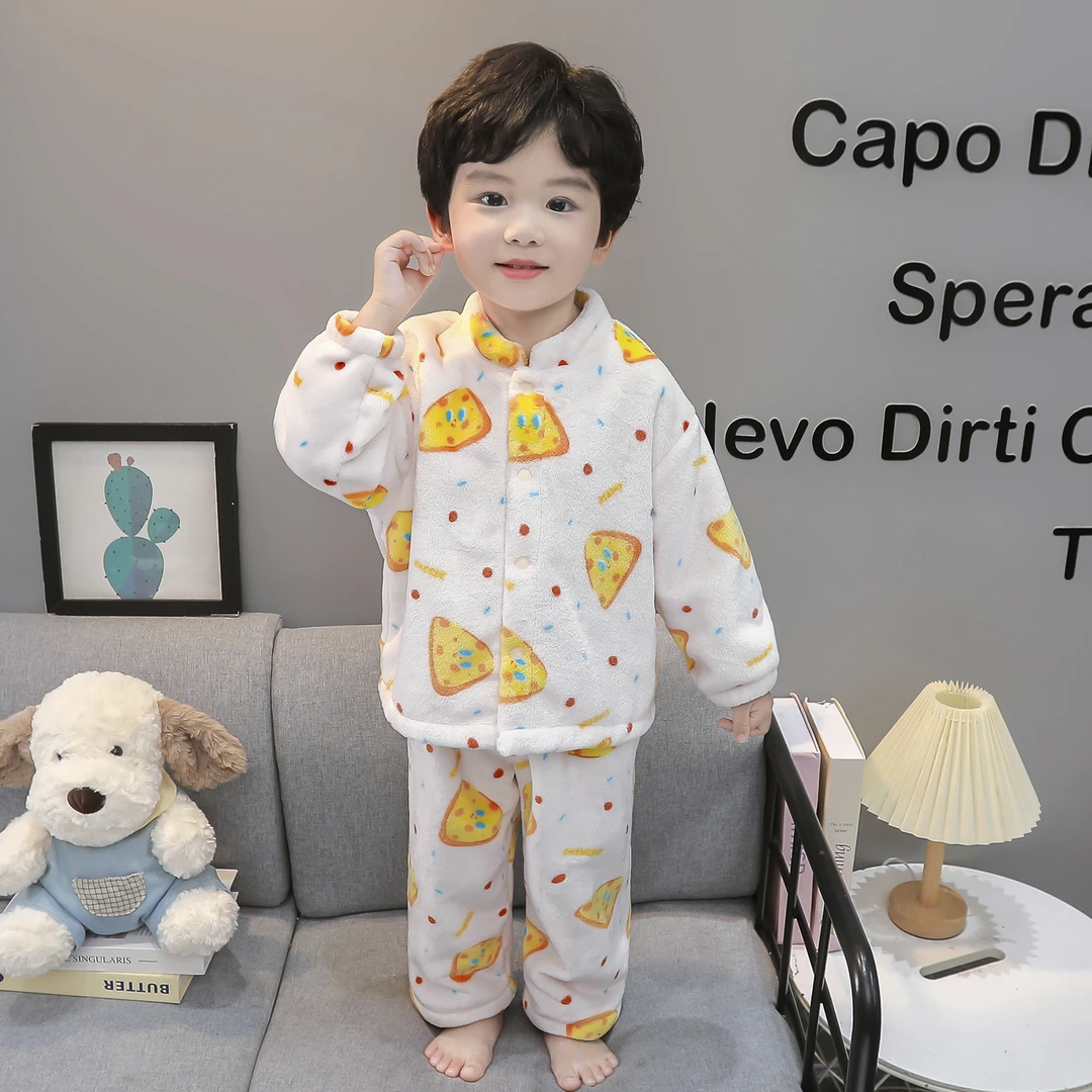 男童睡衣法兰绒秋冬季男孩宝宝冬款加绒加厚珊瑚绒儿童保暖家居服