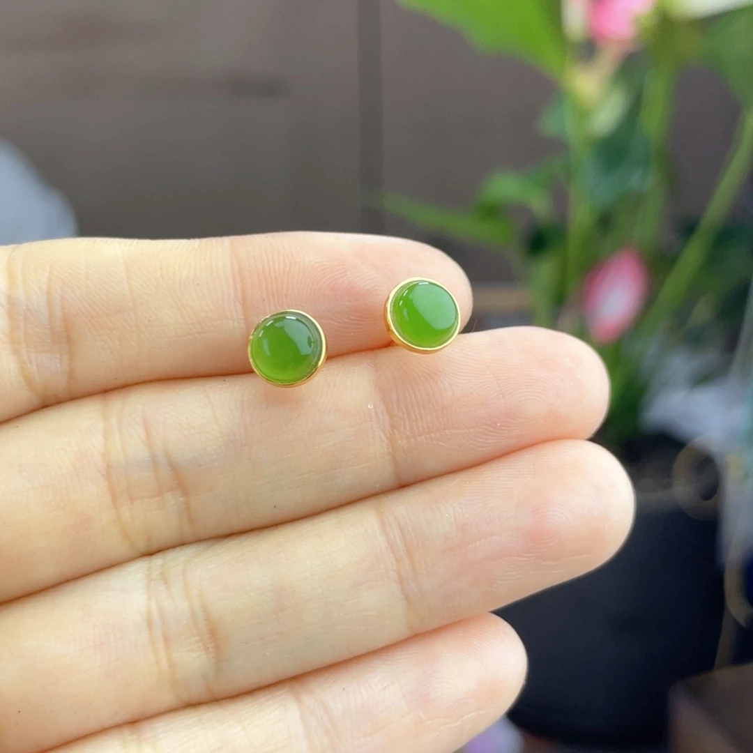 和田玉银S925镶嵌耳饰