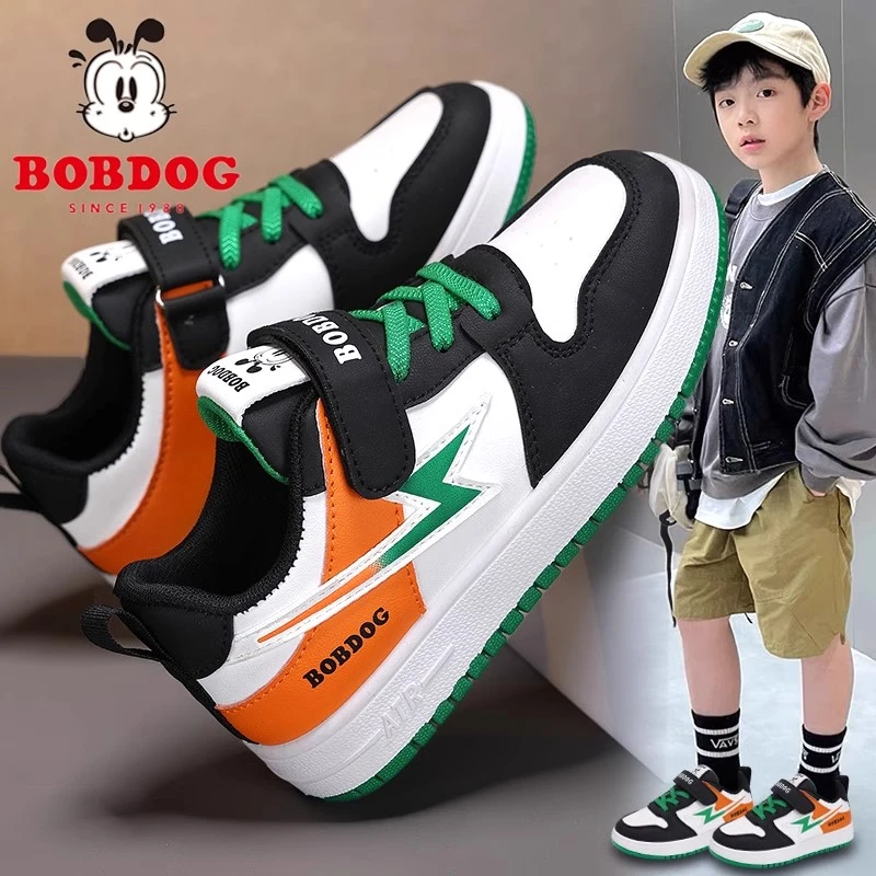 巴布豆儿童鞋子男童板鞋2025春秋新款皮面防水小学生男孩运动鞋潮
