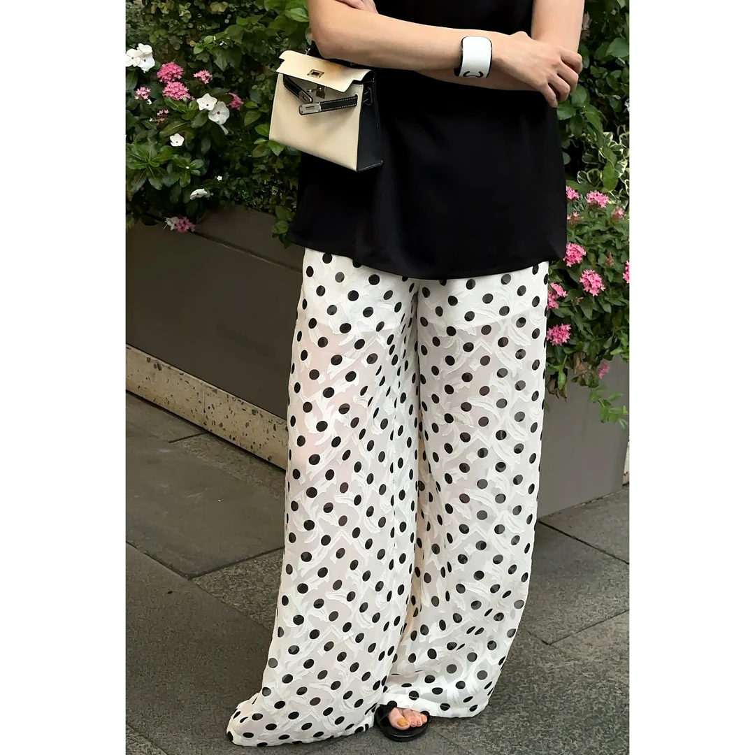 紫紫 波点裤 垂感轻薄浮雕优雅宽松透纱百搭波点裤ZD02KZYL112