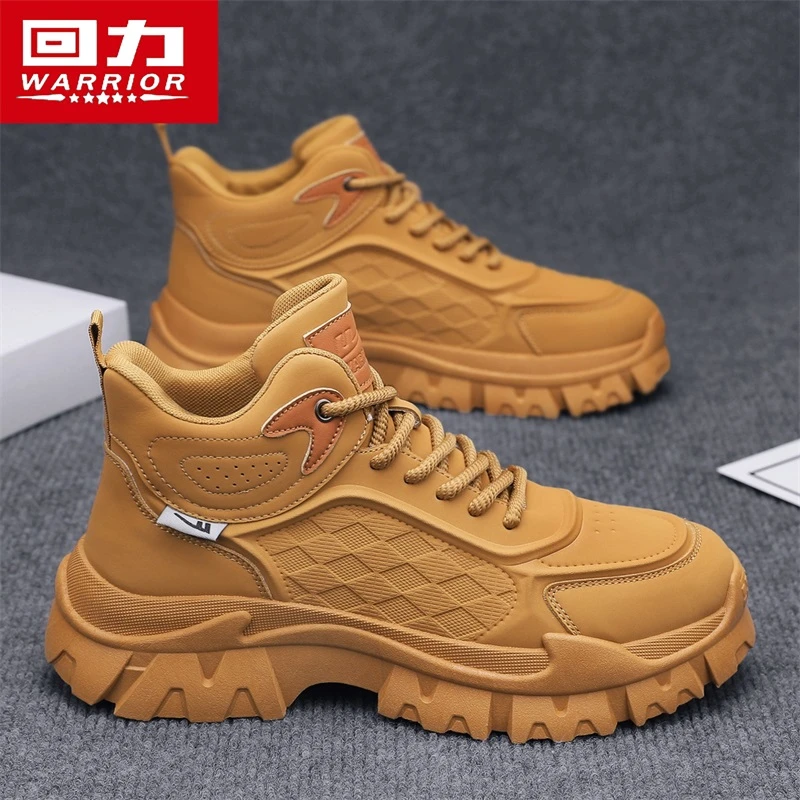回力男鞋马丁靴2025秋季新款大黄靴高帮工装鞋子防滑英伦风增高鞋