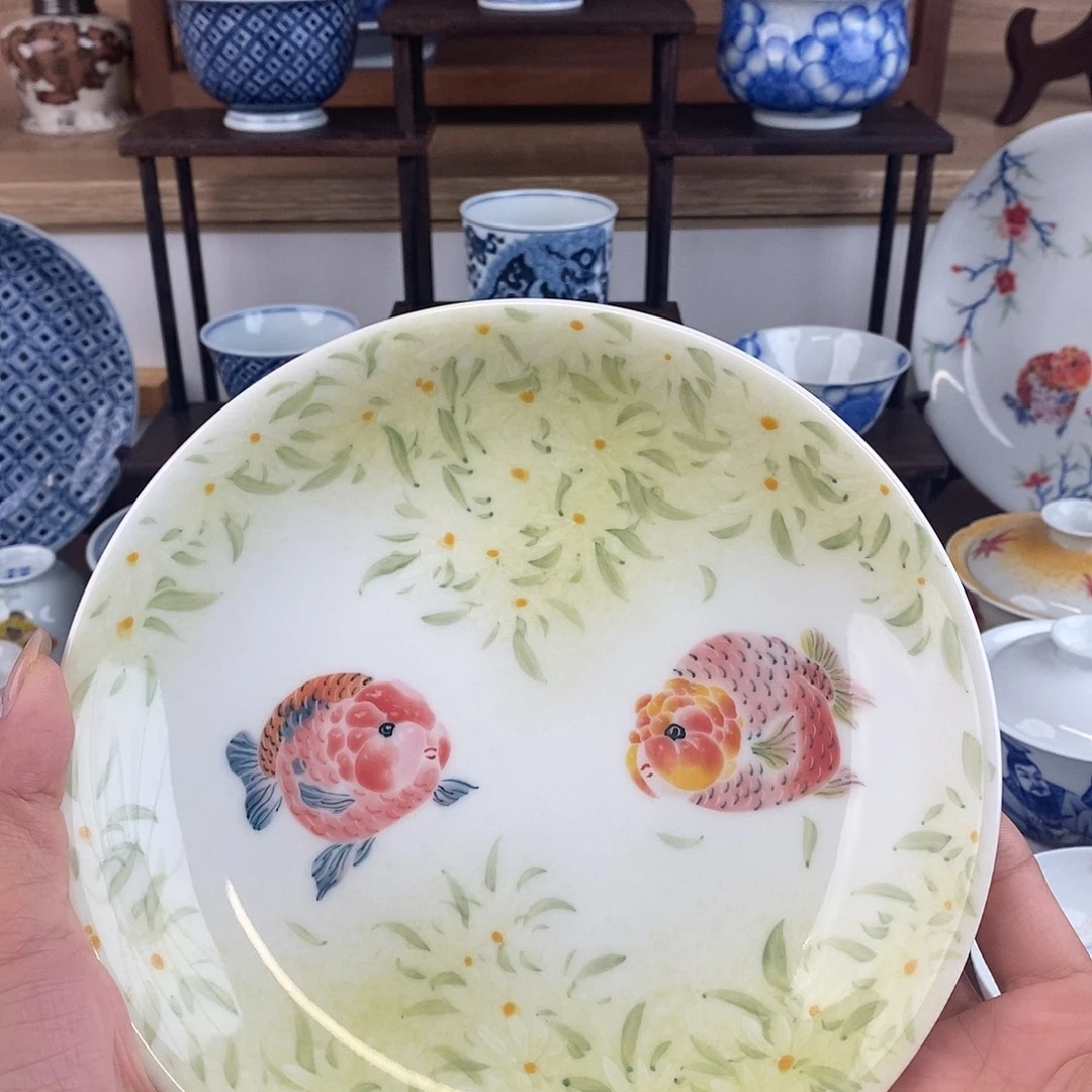 泥藝瓷梦兰寿金鱼壶承