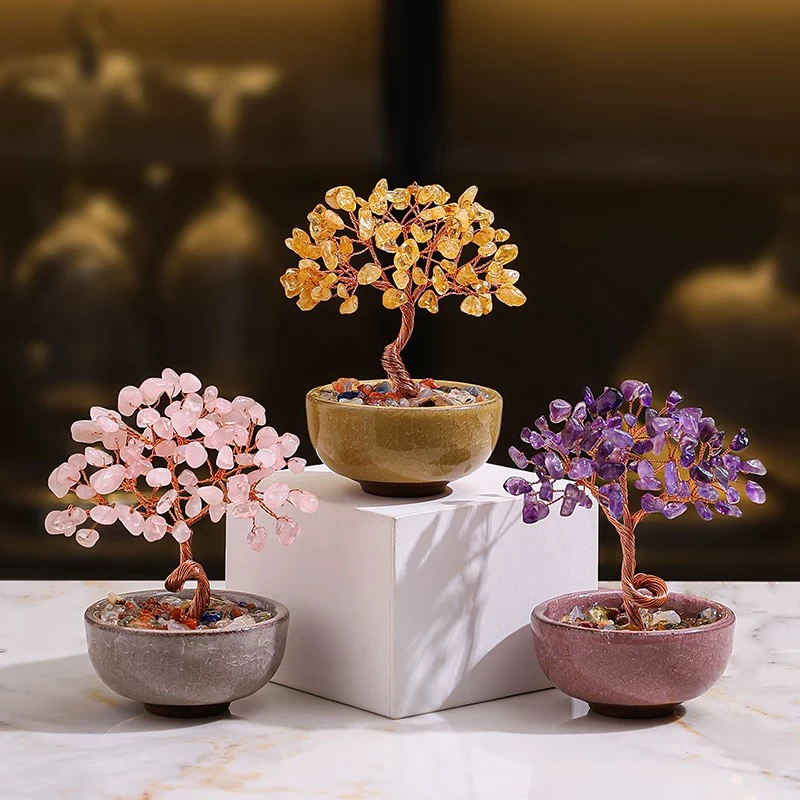 原石发财树摆件创意手工桌面书房办公室装饰好物