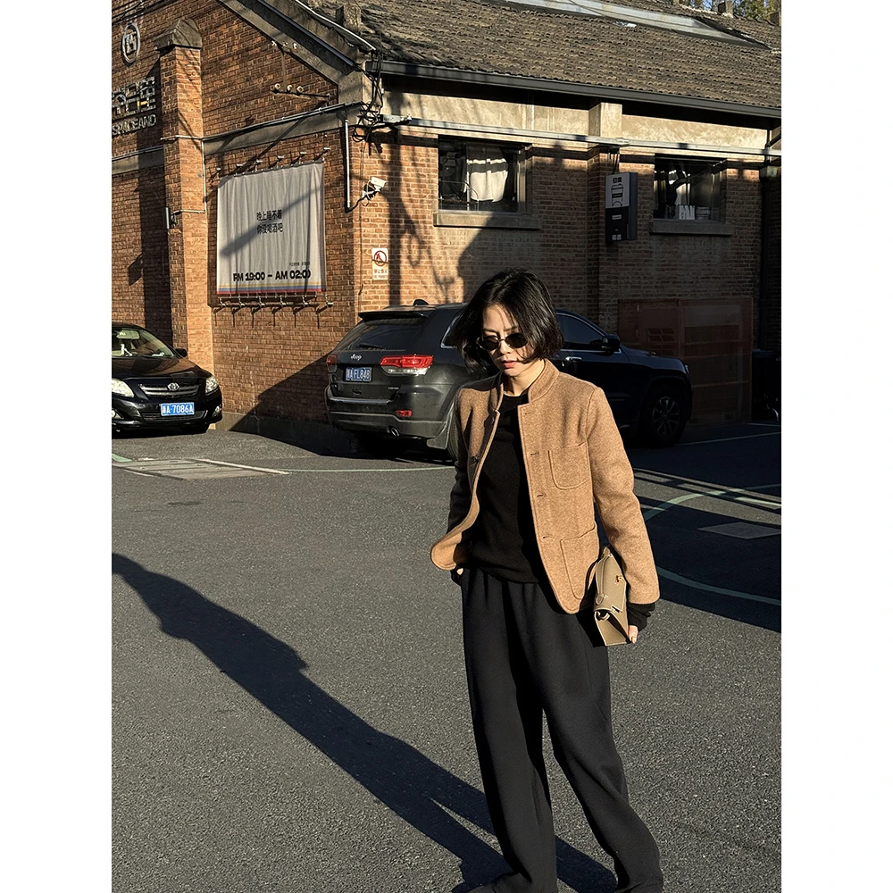 SHIIEELL老钱风轻奢羊毛羊绒混纺超柔立领外套Z1735