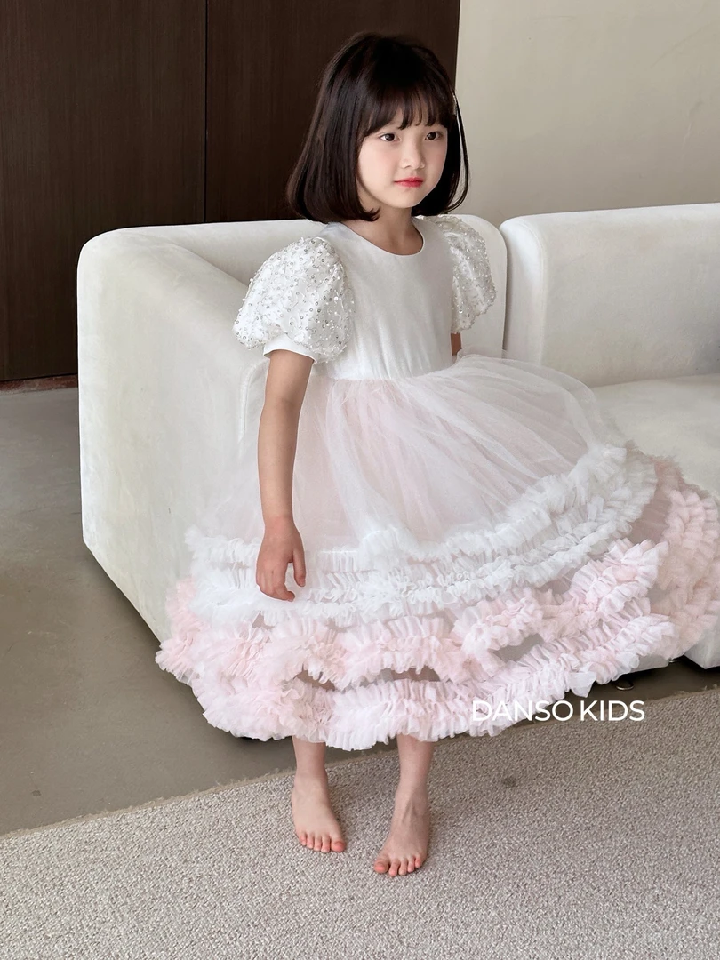 81007# 中大女童高级气质重工亮片生日主持礼服连衣裙