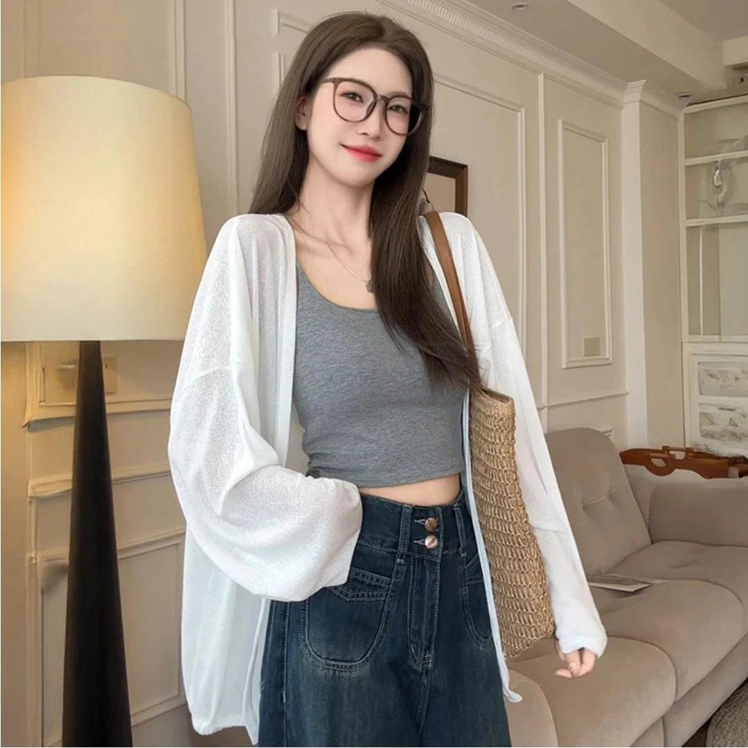 夏季长袖女针织衫休闲韩版宽松空调罩衫薄款上衣气质女装开衫