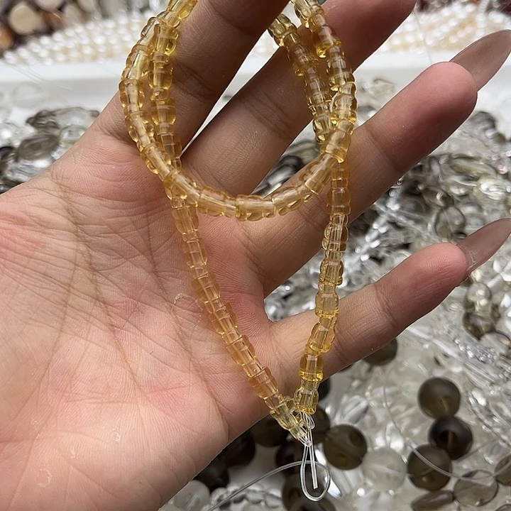 玛瑙/玉髓未镶嵌珠宝半成品一条5.5mm左右黄水晶塔珠