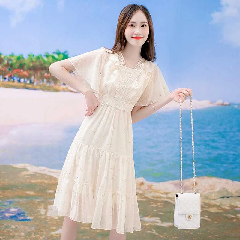 哥弟阿玛施正【8676人好评】雪纺超仙连衣裙2025年新款小清新收腰