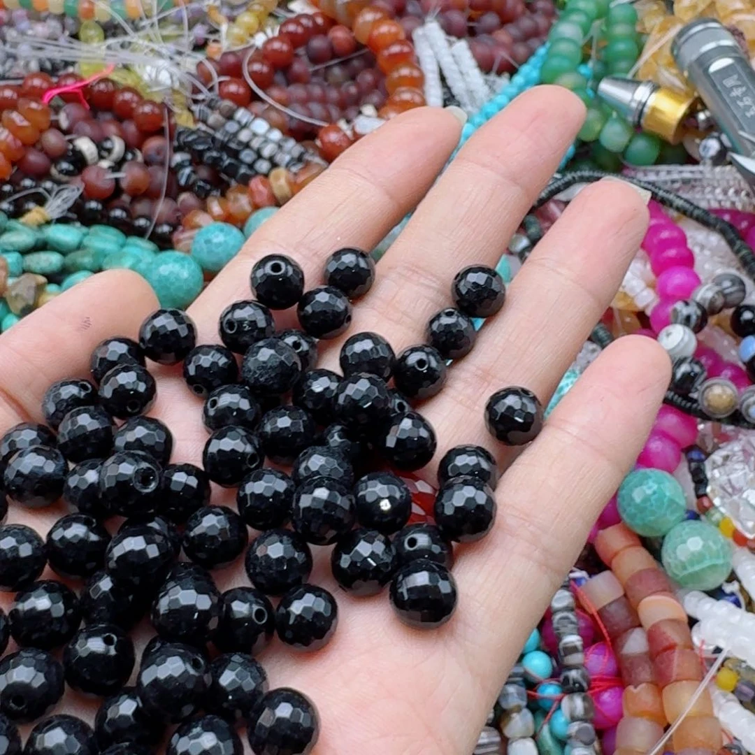 玛瑙/玉髓合金珠宝半成品8切面黑玛瑙一条