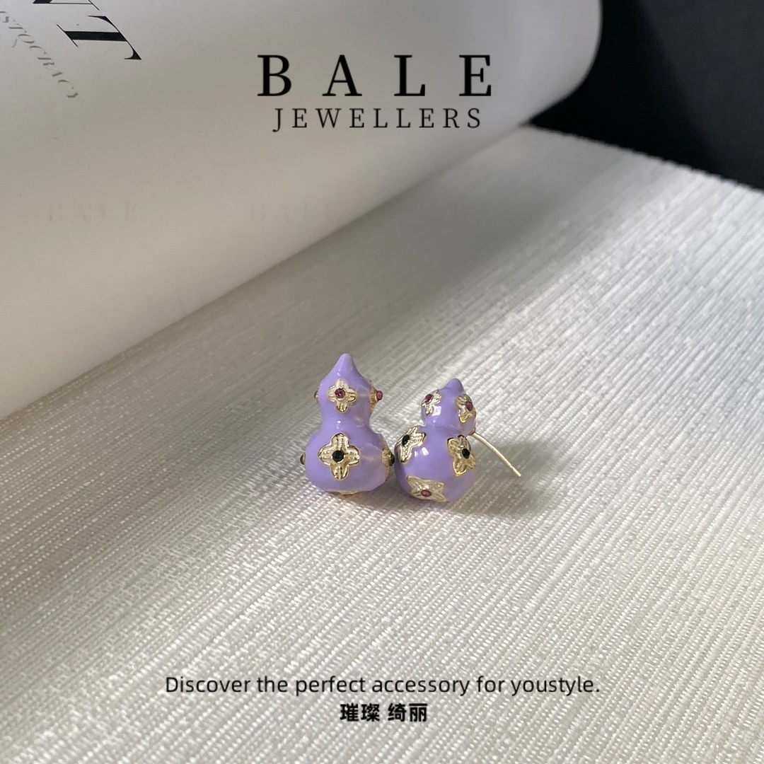 铜合金合成锆石耳饰 E3718 紫色葫芦 优雅轻奢百搭
