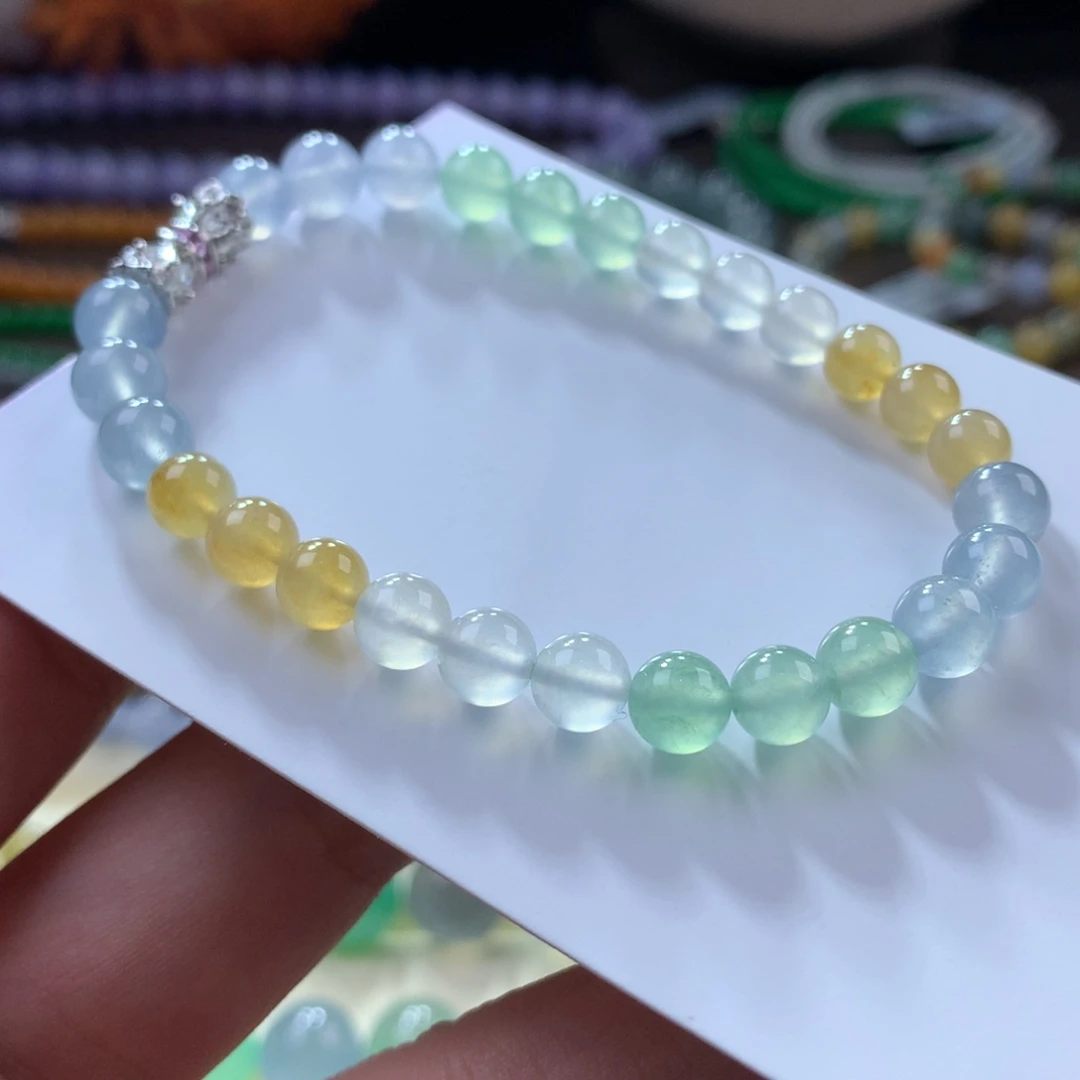 翡翠手链未镶嵌翡翠高冰马卡龙卡6.50+
