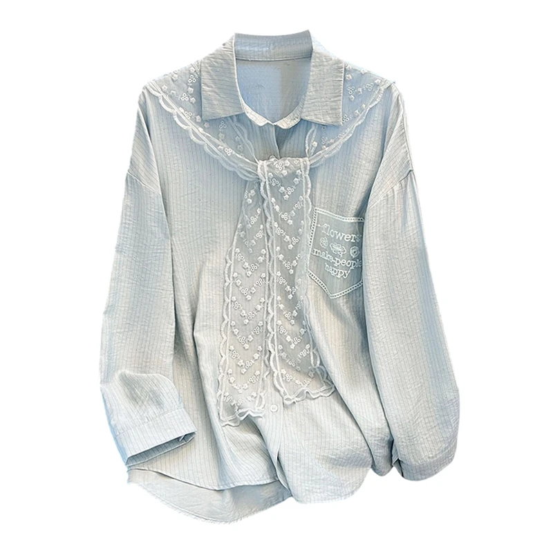 法式蕾丝披肩刺绣衬衫女2025春季新款设计感宽松别致衬衣两件套潮