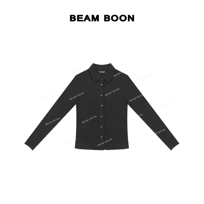 Beam Boon |【冰沙奶昔】四面弹柔软修身长袖衬衫单排扣翻领外套