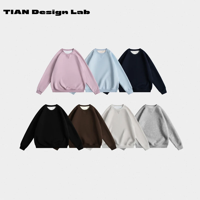Tian design lab春秋简约百搭圆领基础套头拼接落肩慵懒风卫衣