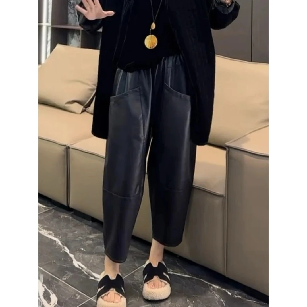 大码加厚大兜皮裤女2025秋冬季新款宽松显瘦洋气时尚百搭休闲裤子