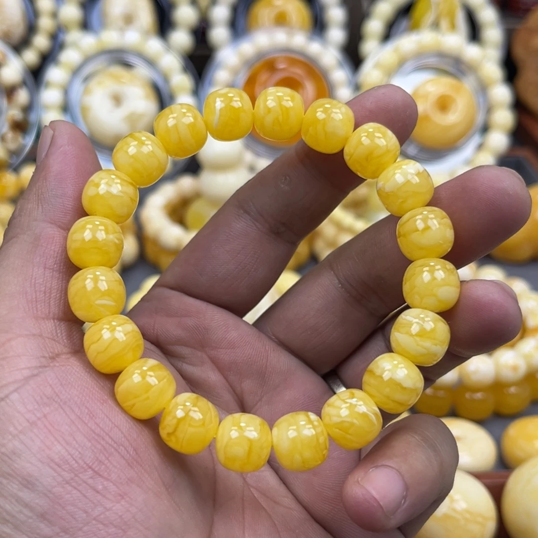 琥珀未镶嵌手串同料焦皮橘虎皮老邢手串11mm