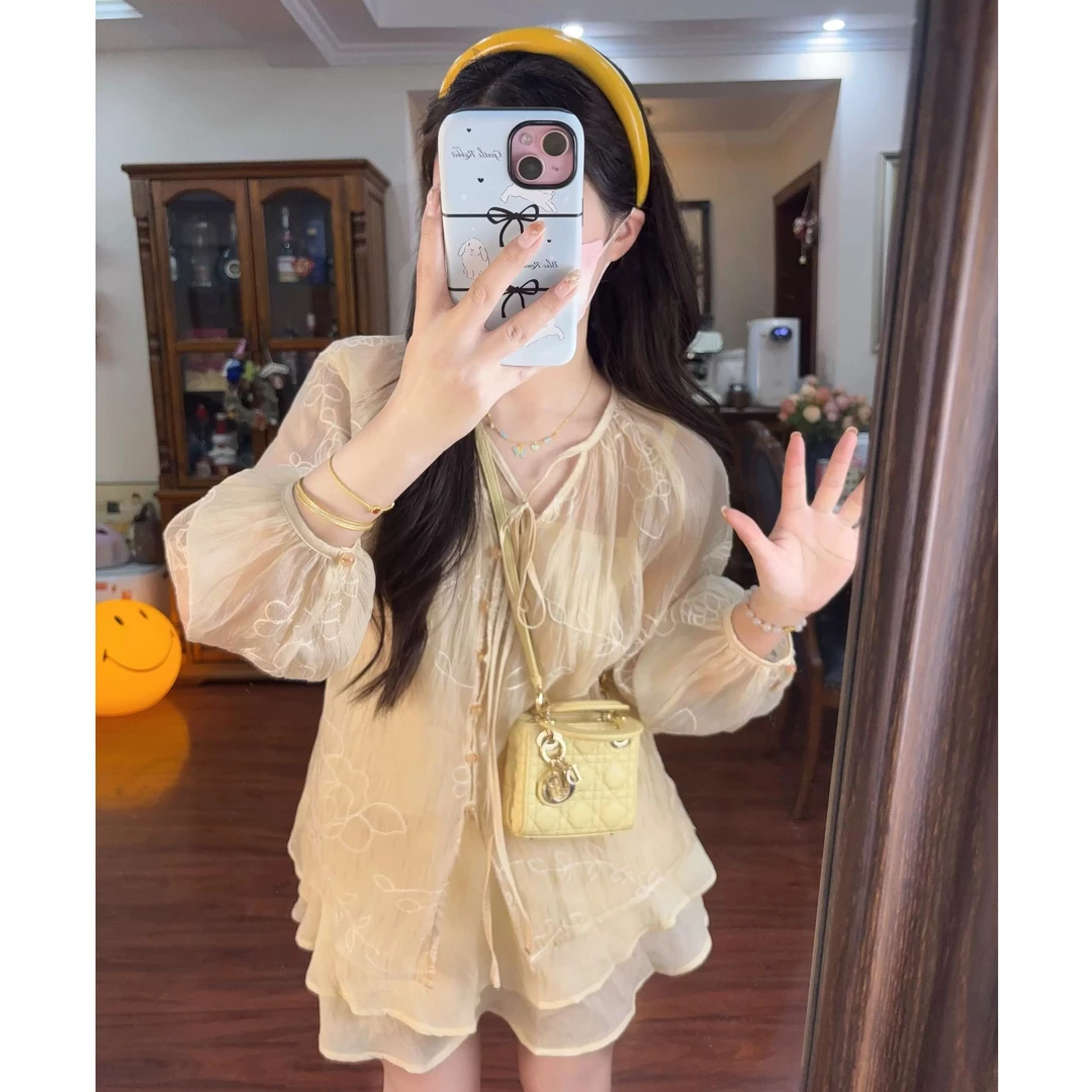 巨显瘦遮肉3104夏新款温柔系炸街奶乖夏日多巴胺上衣开衫女+吊带