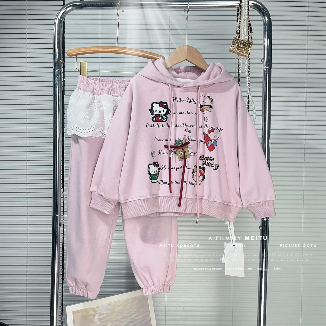 女童卡通连帽卫衣套装春秋2024新款小公主洋气时髦休闲卫裤两件套