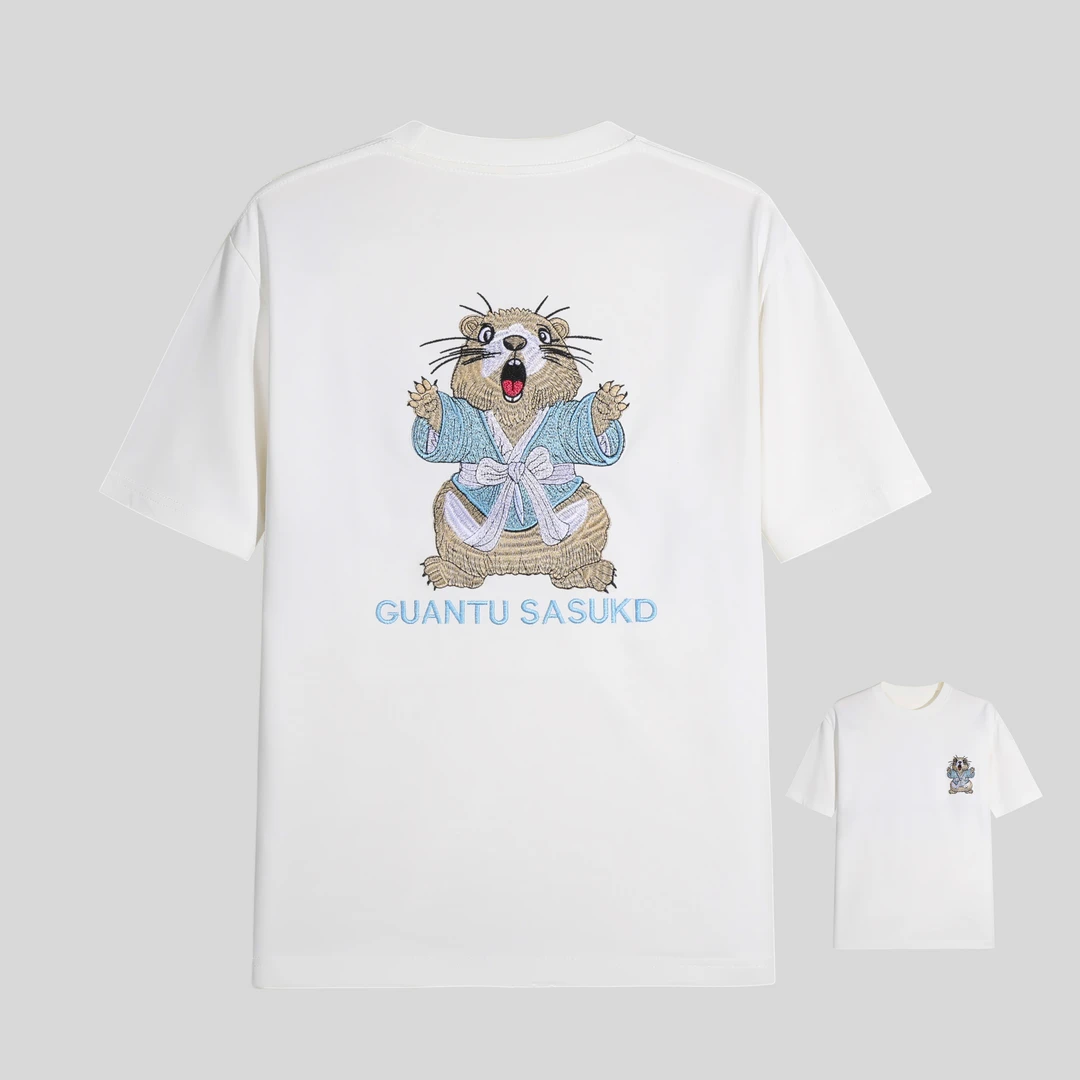 【花1】夏季蛇年短袖刺绣土拨鼠圆领T恤 y344