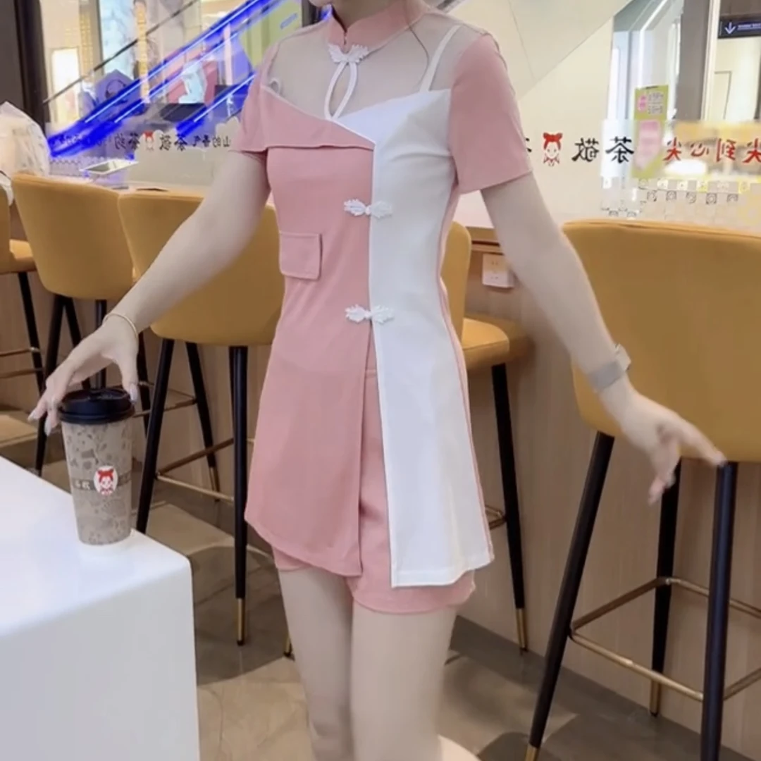 夏季气质改良旗袍式连衣裙加短裤套装减龄显瘦
