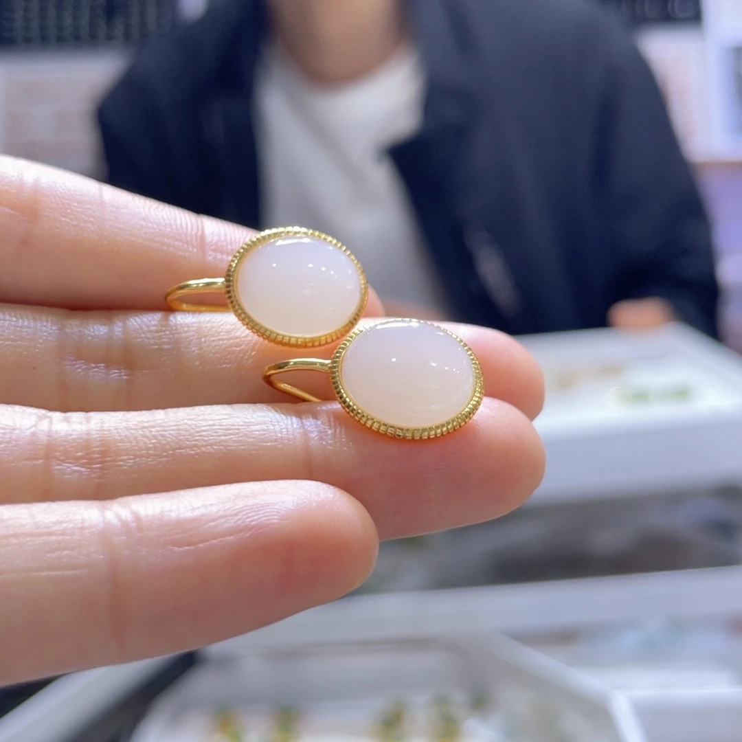 和田玉银S925镶嵌耳饰