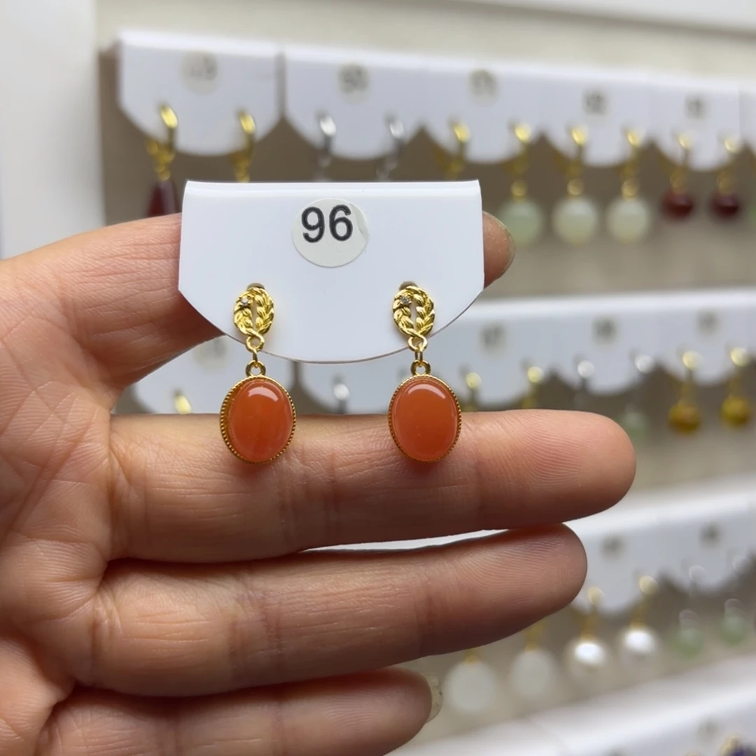 南红玛瑙银S925镶嵌耳饰放漏