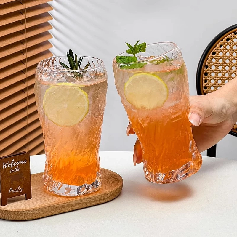2个ins高颜值复古玻璃水杯创意旋纹杯子冰美式咖啡杯大容量啤酒杯