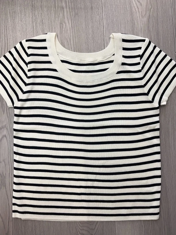 509款条纹短袖女毛针织衫显瘦针织T恤休闲时尚长袖宽松套头