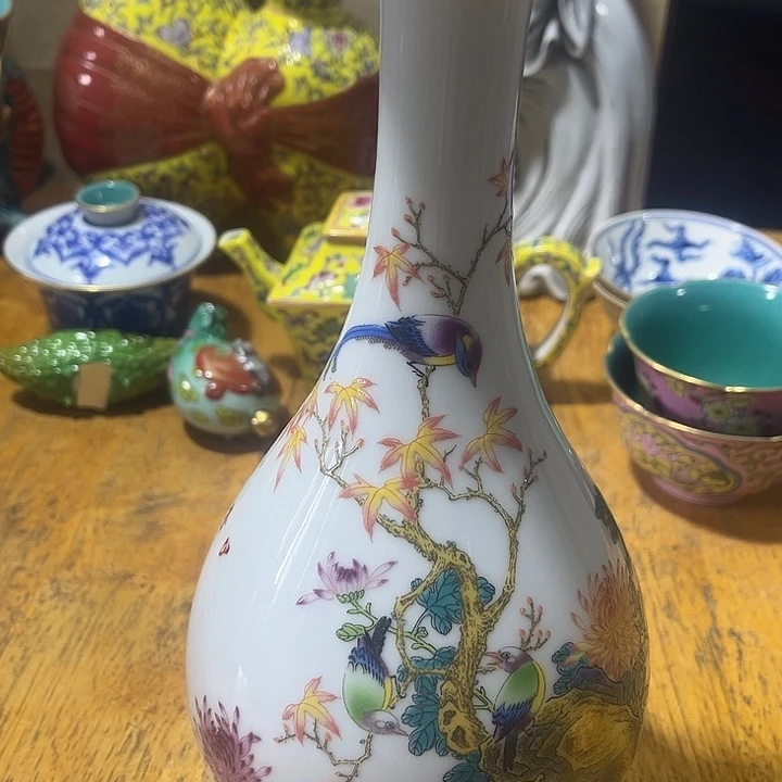 摆件粉彩花鸟瓶一个好的