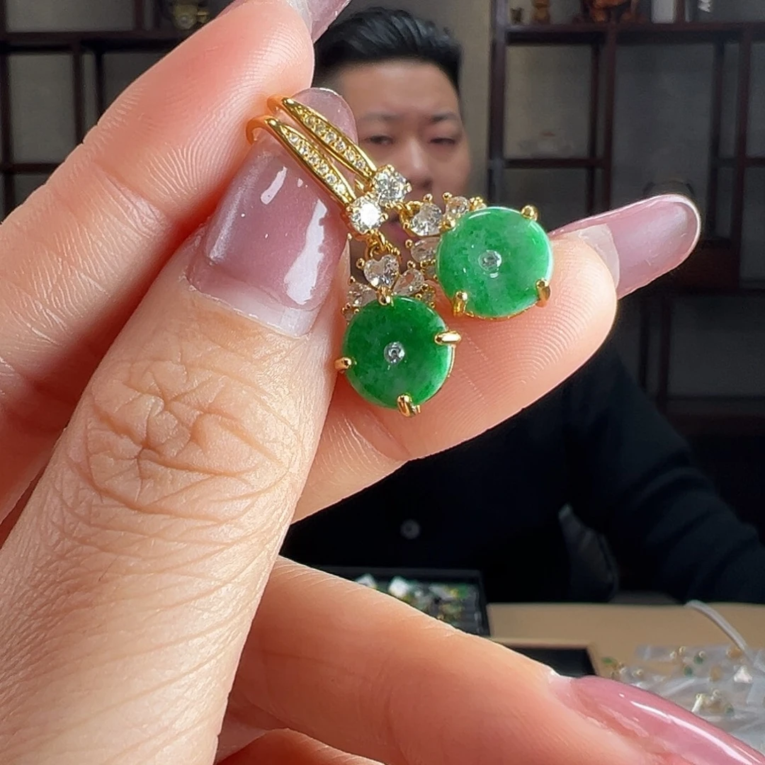 翡翠银S925镶嵌耳饰耳环