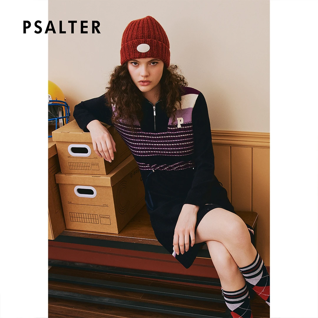 [智性学院风]PSALTER诗篇撞色条纹收腰羊毛针织裙连衣裙冬