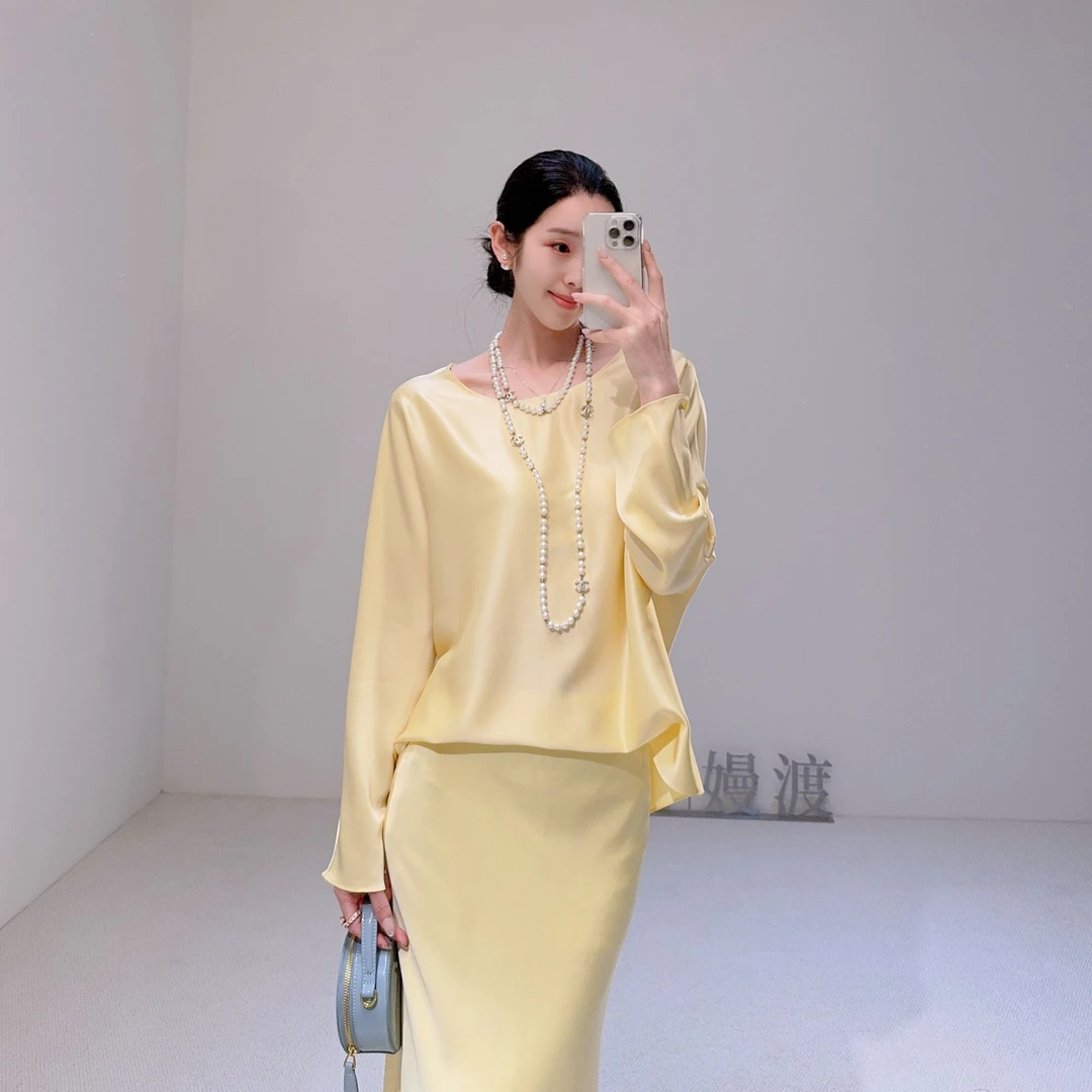 嫚渡2025春夏新款女装宽松纯色醋酸上衣显瘦简约气质醋酸衬衫