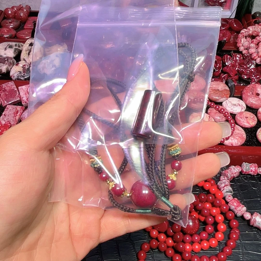 天然辰砂桶珠锁骨链