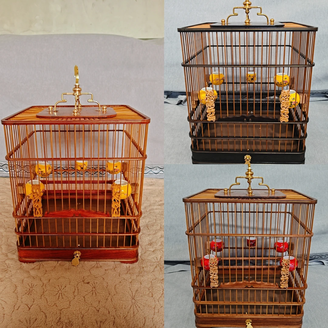 红木款宽26高30玉鸟麻料蜡嘴金青相思笼（抽屉可拆篦子网可拆）