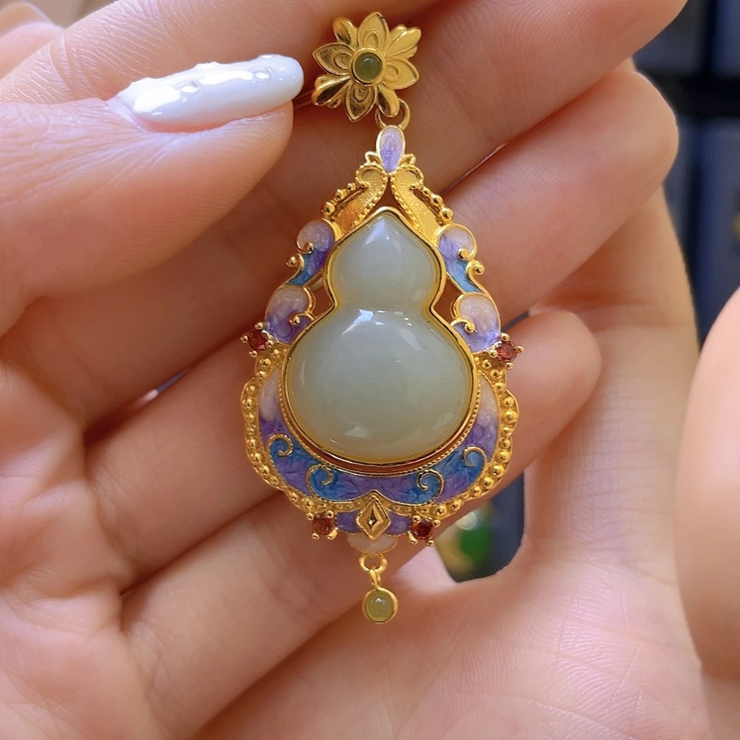 和田玉银S925镀金镶嵌颈饰