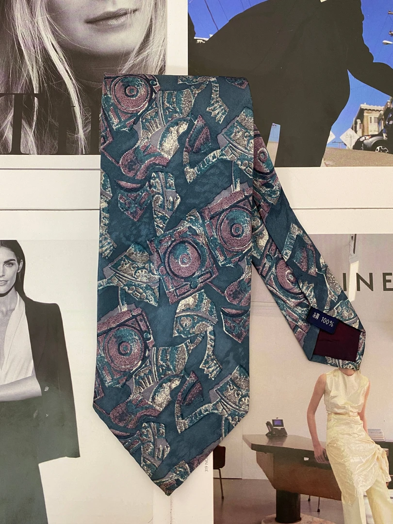 古着 vintage 领带  个性潮流格子休闲商务提花油画巴洛克风