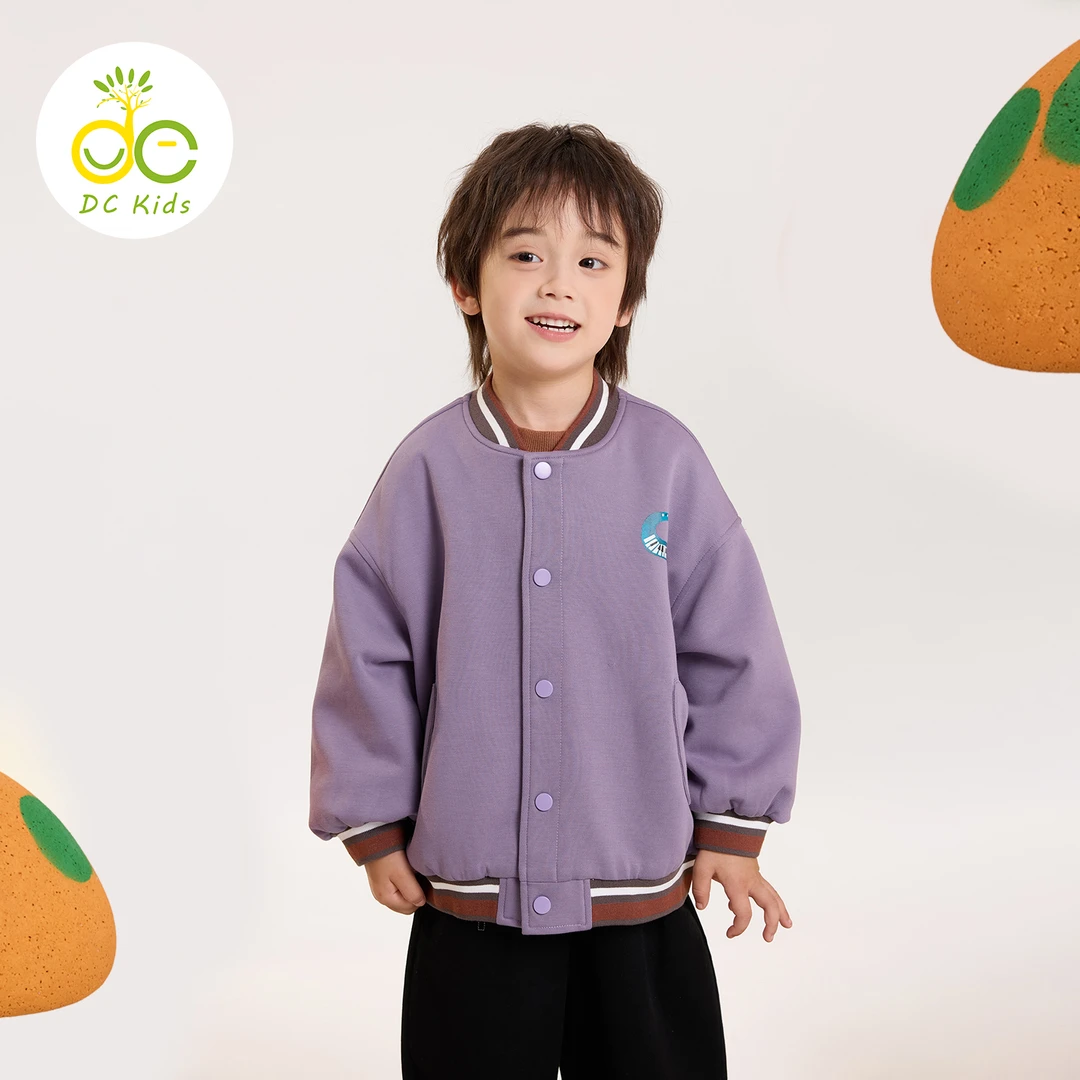 DC童装儿童秋季新品男童净色印花棒球外套