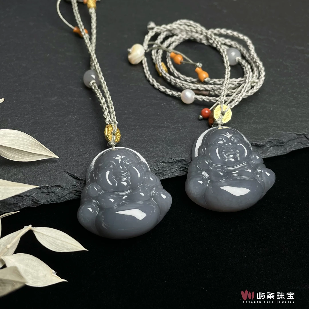 【要努力】A788 和田玉银925镶嵌 圆牌顶烟紫佛公颈饰多样性发一