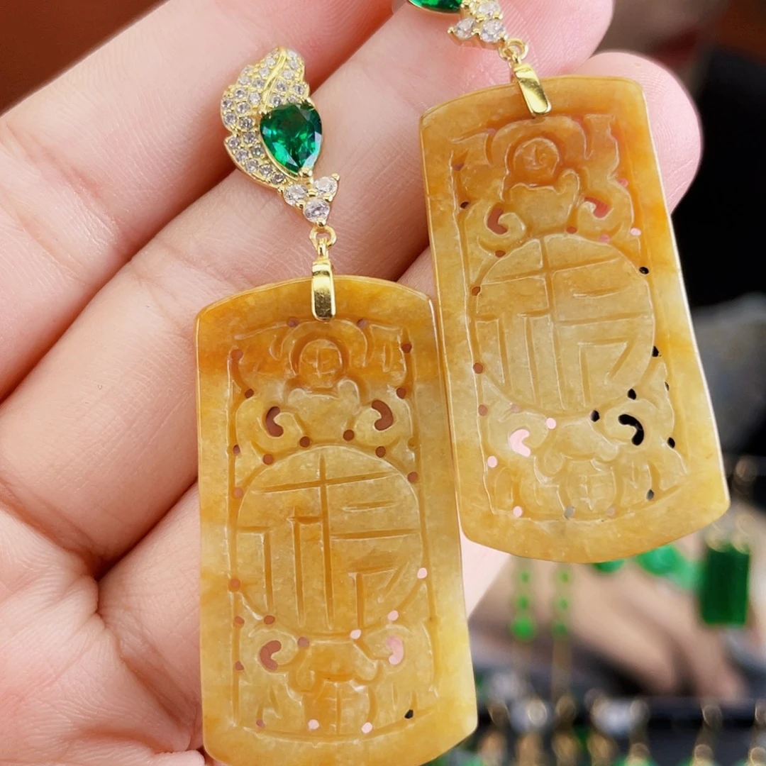银S925镶嵌翡翠耳饰