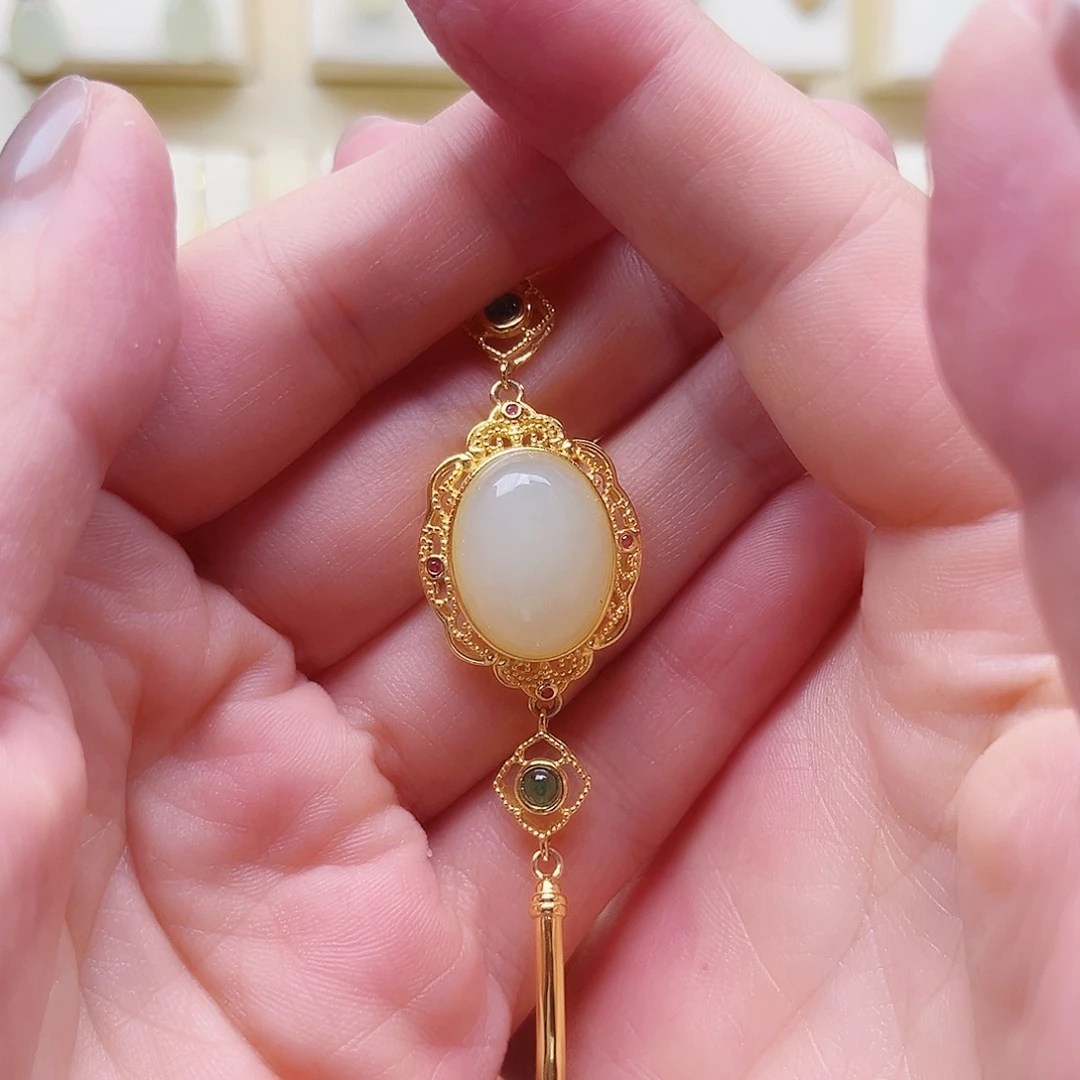 和田玉银S925镀金镶嵌手链