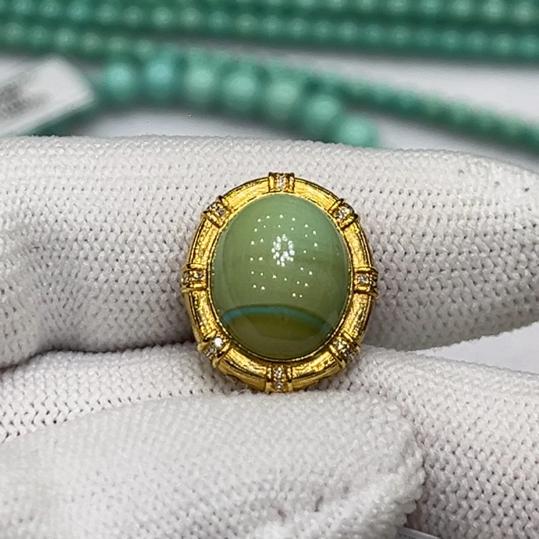 18K金镶嵌绿松石珠宝奇石水波纹金贝云