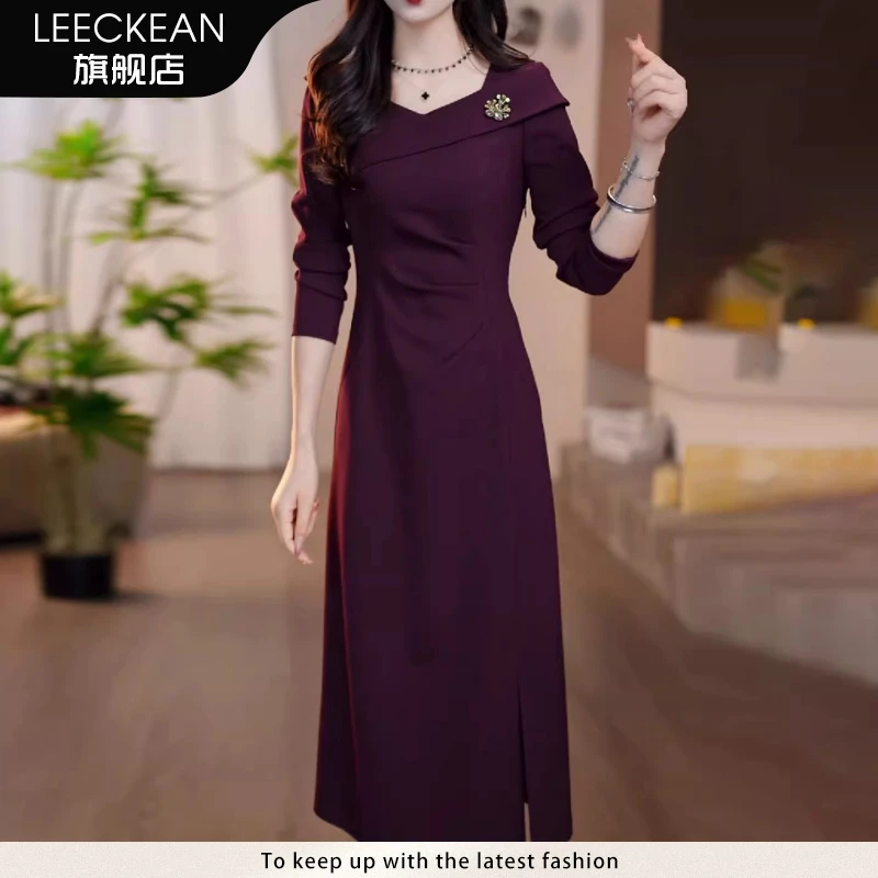 黎客高级感连衣裙女春秋季新款高档长袖轻奢喜婆婆婚宴装妈妈礼服