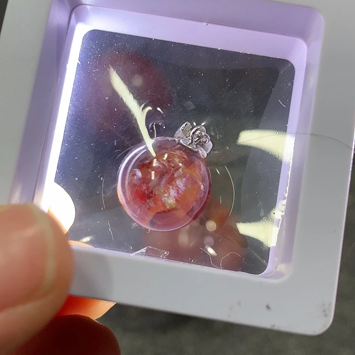 水晶天然水晶红胶花吊坠银S925镶嵌