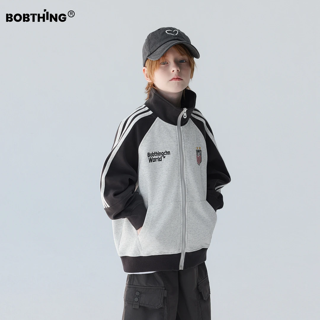 男童秋装手臂侧条立领运动外套2025新款儿童开衫拉链卫衣潮牌童装