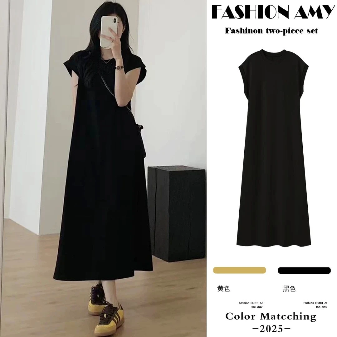 时髦孕妇连衣裙夏季时尚韩版宽松气质赫本风休闲黑色显瘦网红裙子