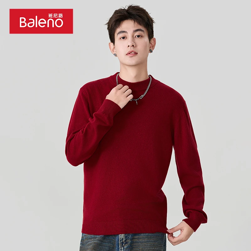 班尼路红色毛衣男款2025蛇年本命年半高领针织衫男秋冬打底衫PCB