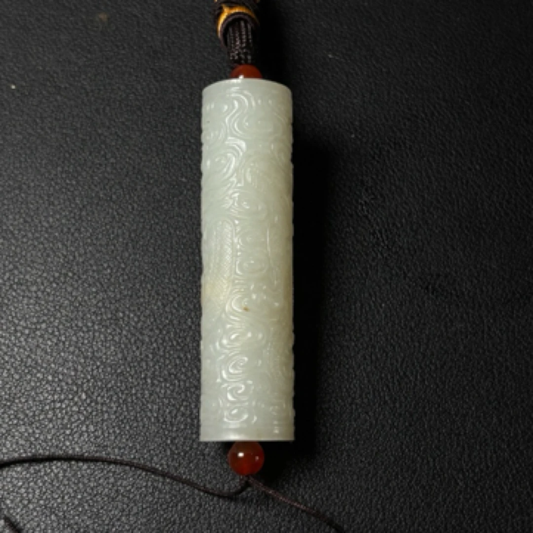 老库房旧藏和田玉白玉龙纹勒子_L