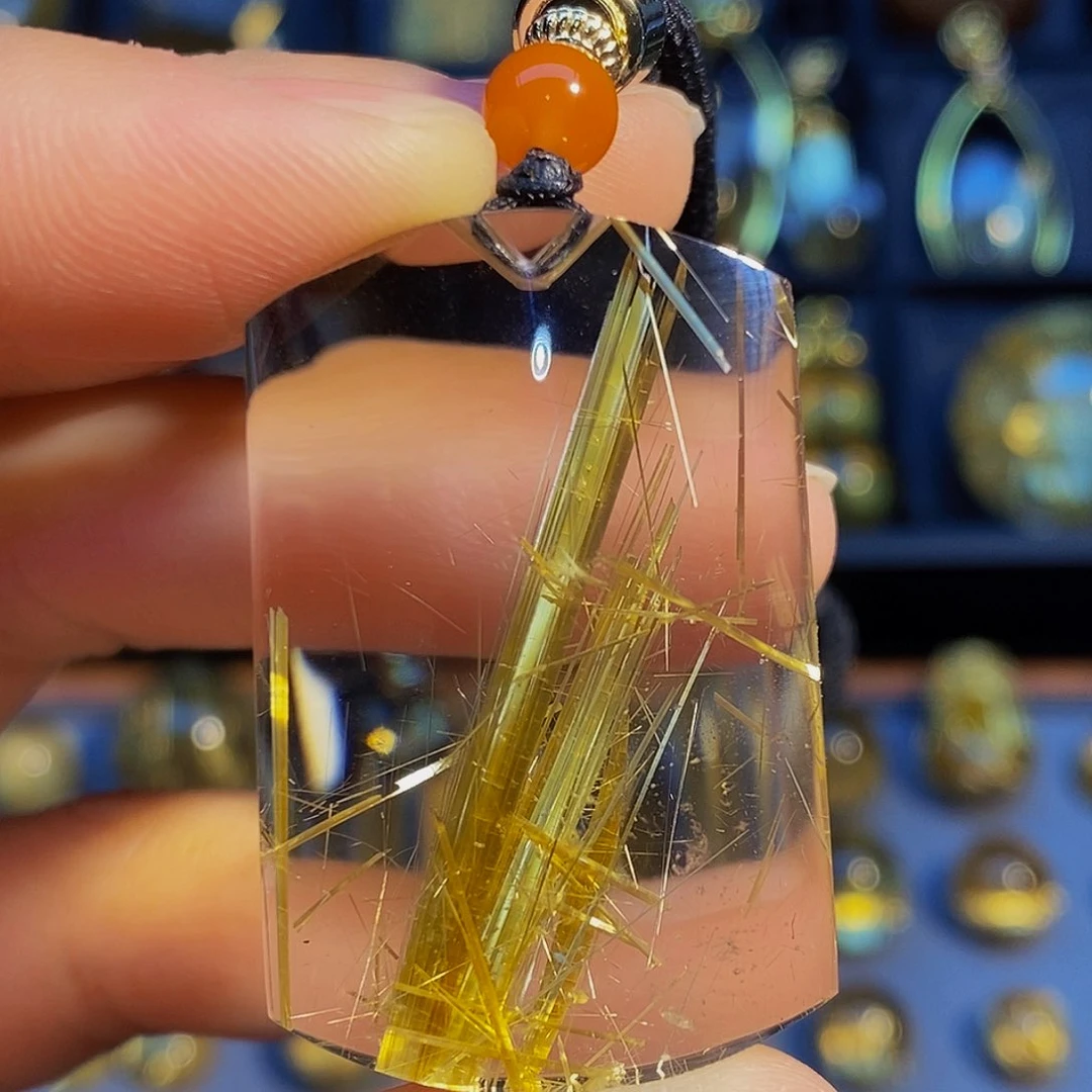 水晶颈饰未镶嵌天然钛晶无事牌吊坠